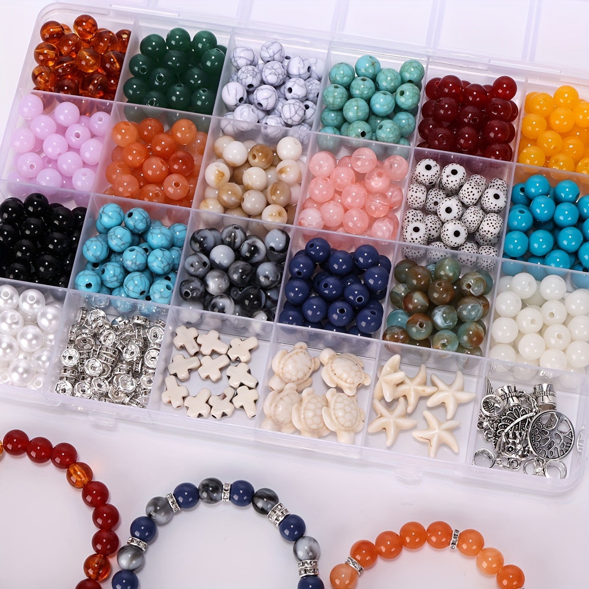 SEWACC 1 Box Round Beads Jewelry Decor Beads Marble Beads for Bracelets  Making Handmade Ornaments Gemstone Loose Beads Handmade Bracelets Beads for