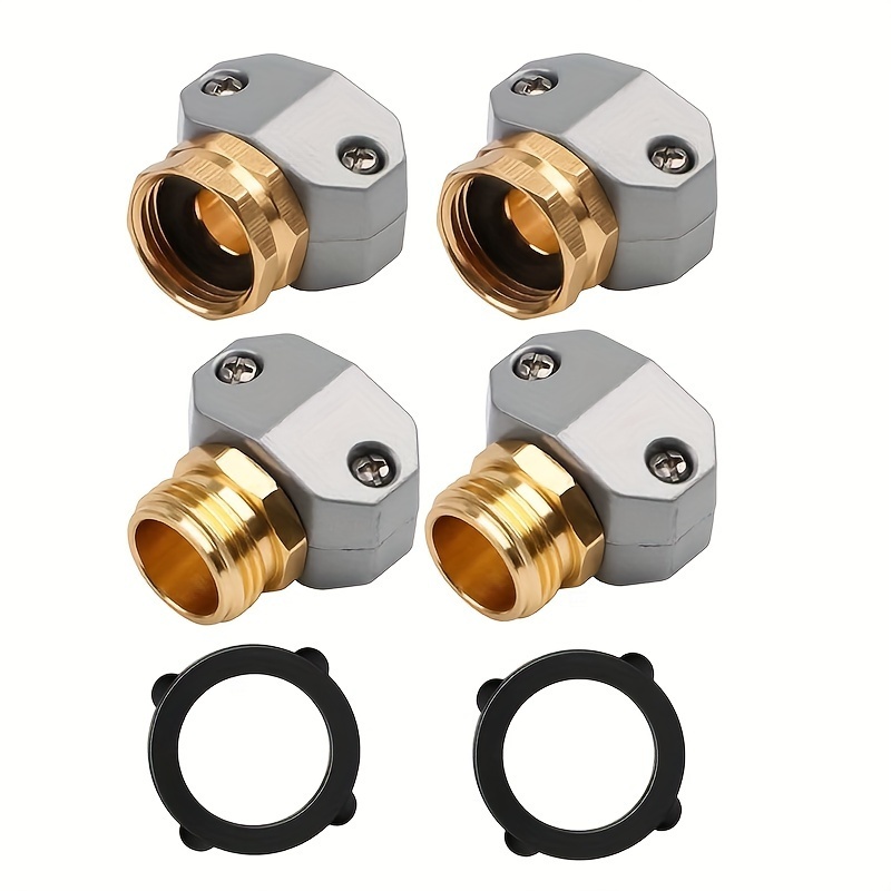 2 Sets Garden Hose Repair Connector Fitting, Aluminum Mender Female And Male Hose End Connector With Zinc Clamp, Fit 5/8-Inch And 3/4-Inch Garden Hose