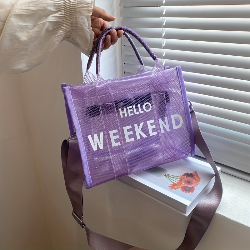 Purple Clear Jelly Tote Bag Zip Transparent Large Tote Purse for Beach