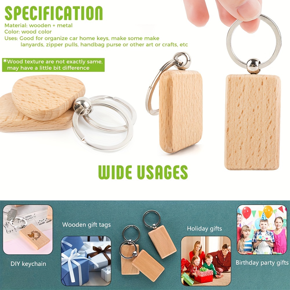 10pcs Wood Engraving Blanks Rectangle Blank Wooden Key Chain Unfinished  Keychains Diy Pendant With Keyrings For