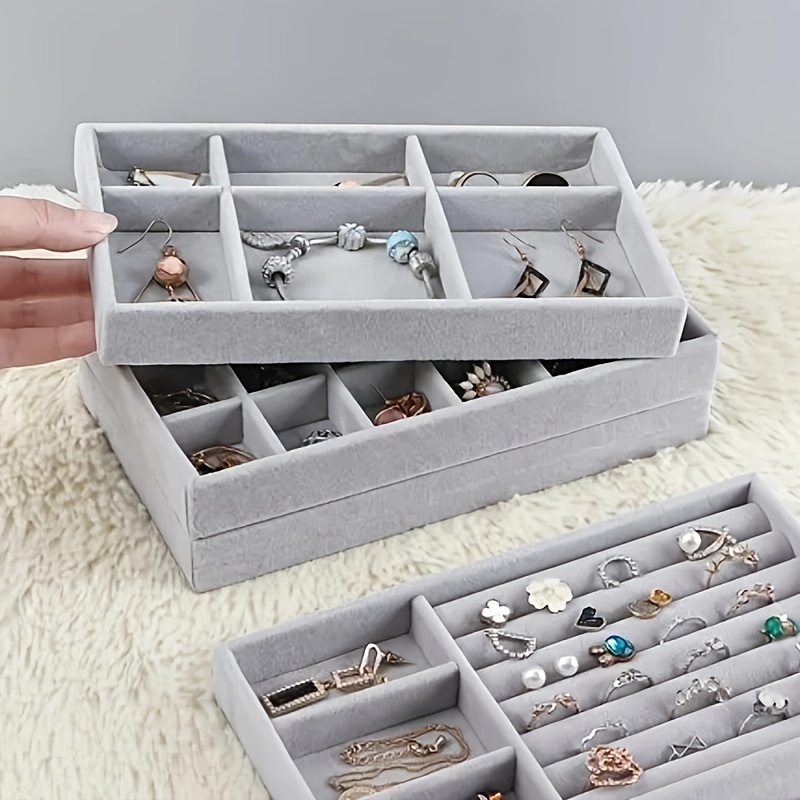 

Velvet Jewelry Display Stackable Jewellery Holder, Portable Ring Earrings Necklace Collector Box