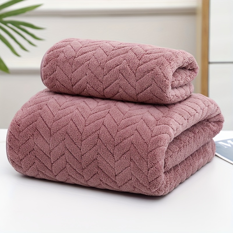 3pcs/set Double-sided Colored Towel Set, Coral Fleece Soft Bath