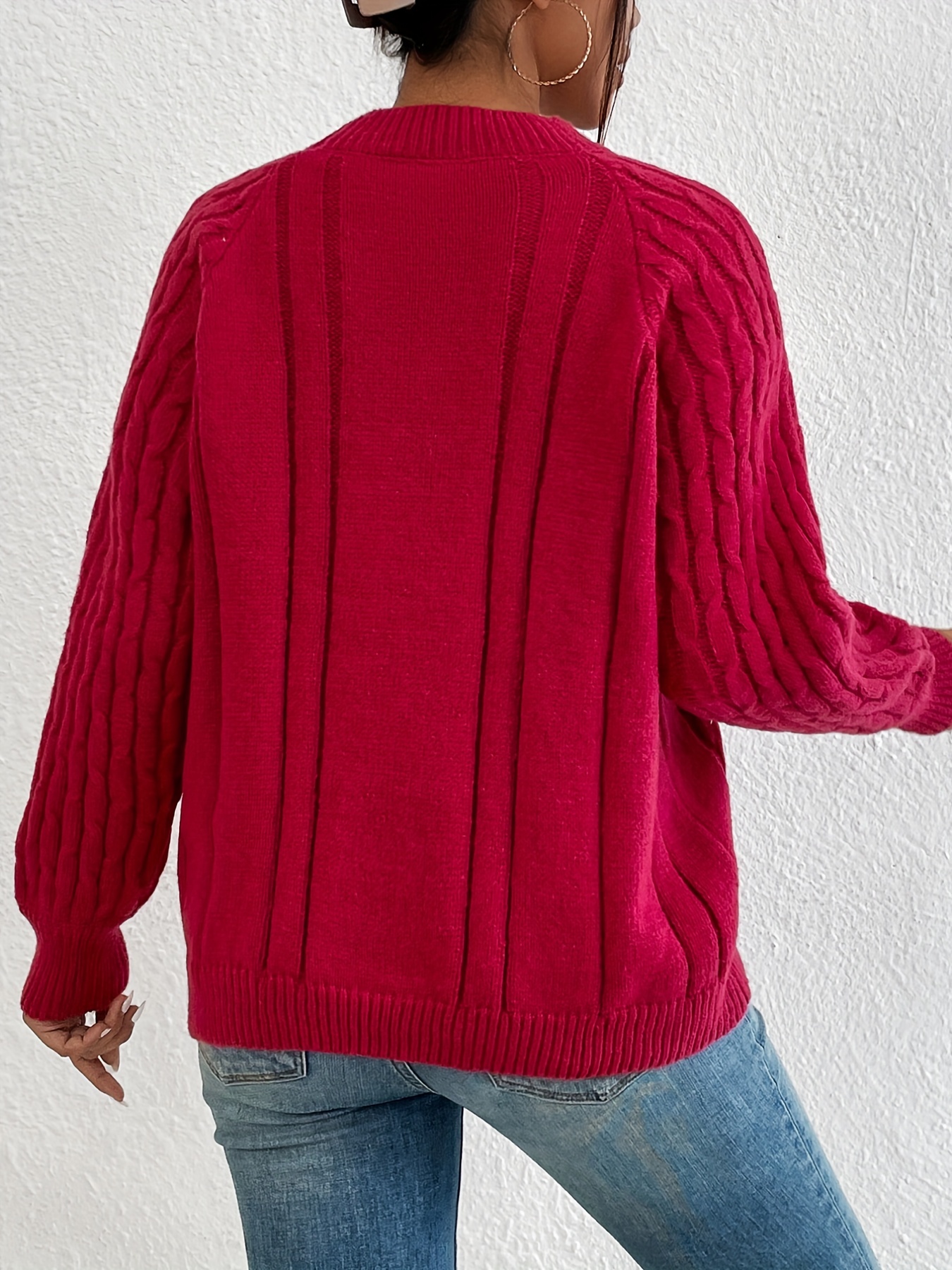 Comprar Jersey de otoño e invierno para mujer, suéter rojo informal de  manga larga con cuello redondo, suéter de punto suelto, Top para mujer 2022