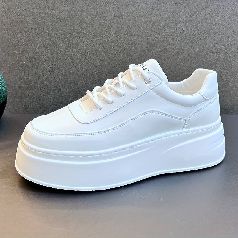 Image of Men's Trendy Platform Skateboard Shoes, Comfy Non-slip Breathable Lace-up Chunky Shoes For Men's Outdoor Activities