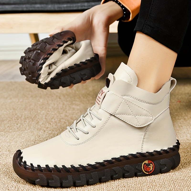 Women s Solid Color Flatform Boots Round Toe Soft Sole Temu