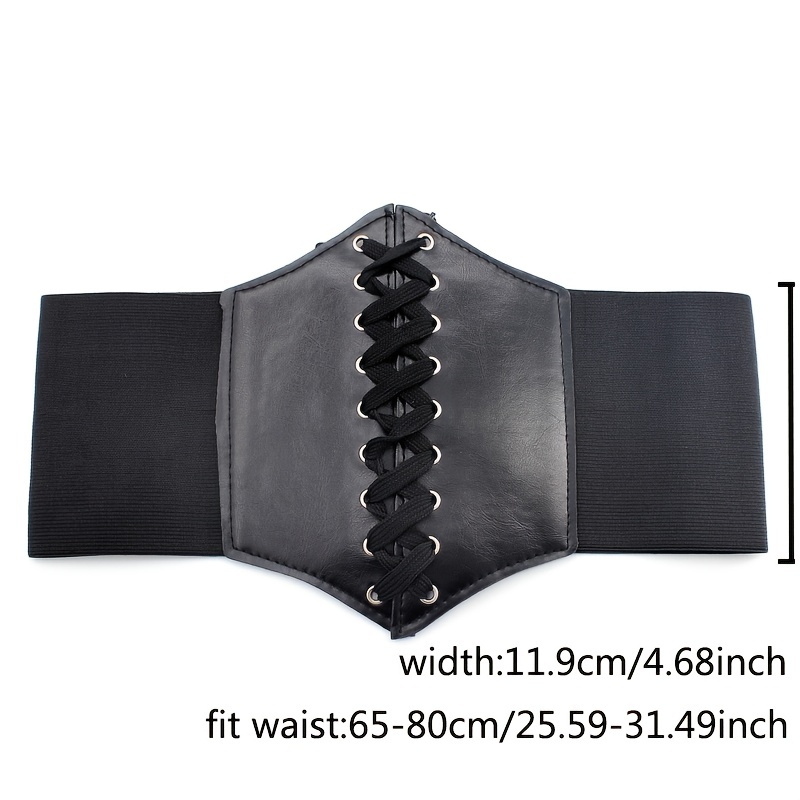 Ladies Women Leather Waist Cincher Wide Band Elastic Tied Waspie