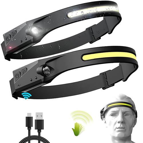 LED Headlight Rechargeable USB Headlight Flashlight Omnidirectional Induction COB Outdoor Waterproof Headlight Suitable For Running, Fishing, Camping And Mountaineering