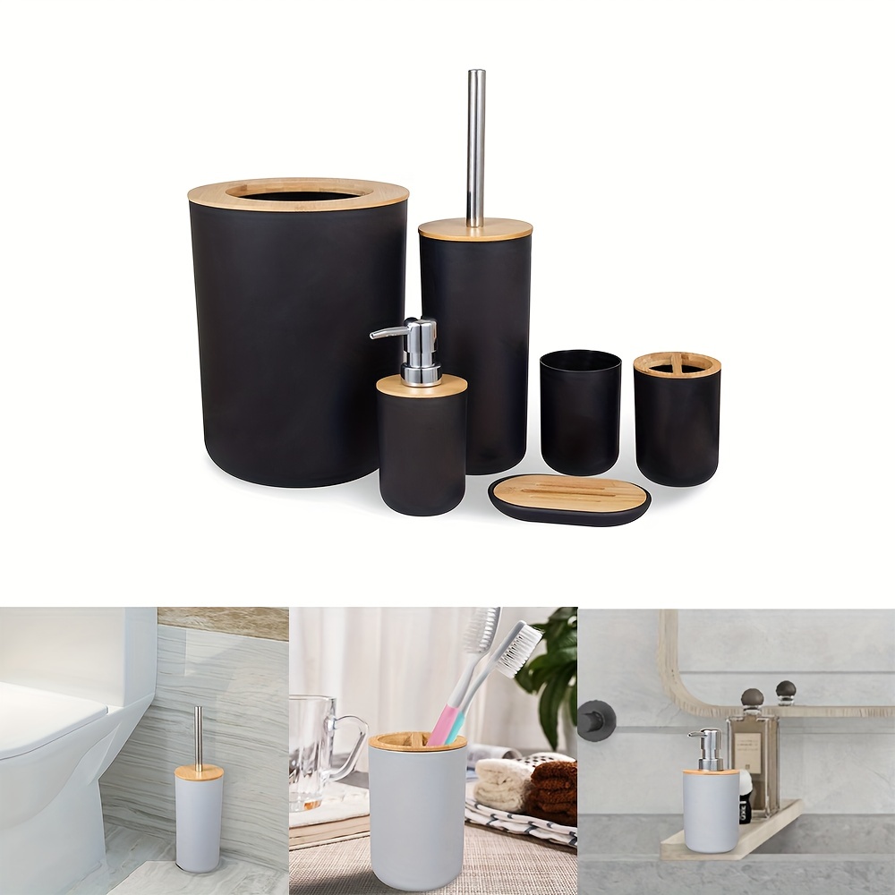 Black Bathroom Set , Black Bathroom Accessories Set, Toothbrush Holder,  Bathroom With Trash Can, Soap Dispenser , Toilet Brush 
