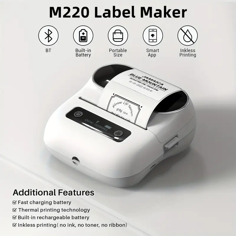 m220 label maker new flagship 3 14 inch bt thermal label printer for barcode address labeling mailing file folder label easy to use support with phones pc with 3 roll label details 2