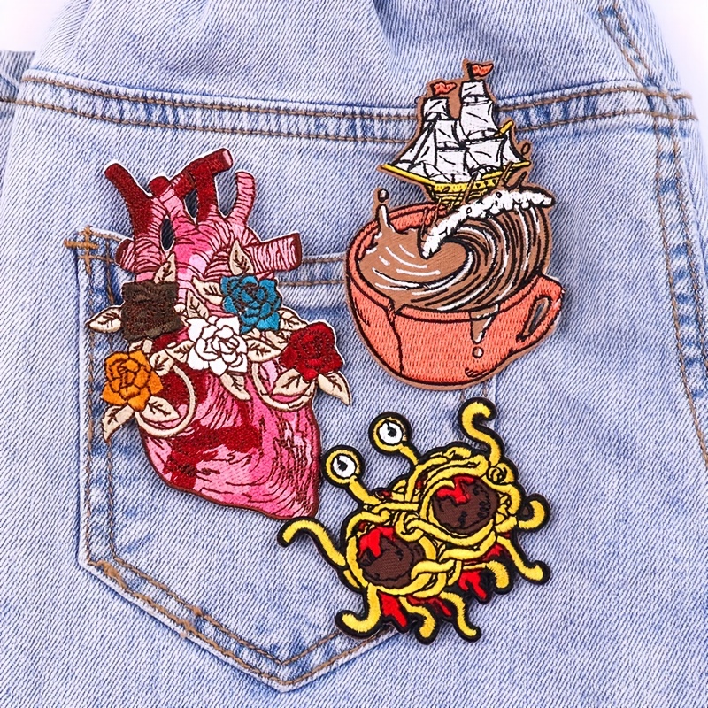 16pcs Iron on Patches, Colored Embroidered Applique Patches Hippie Sew on  Patches Cute Patches Decoration for DIY Crafts Clothes Jeans