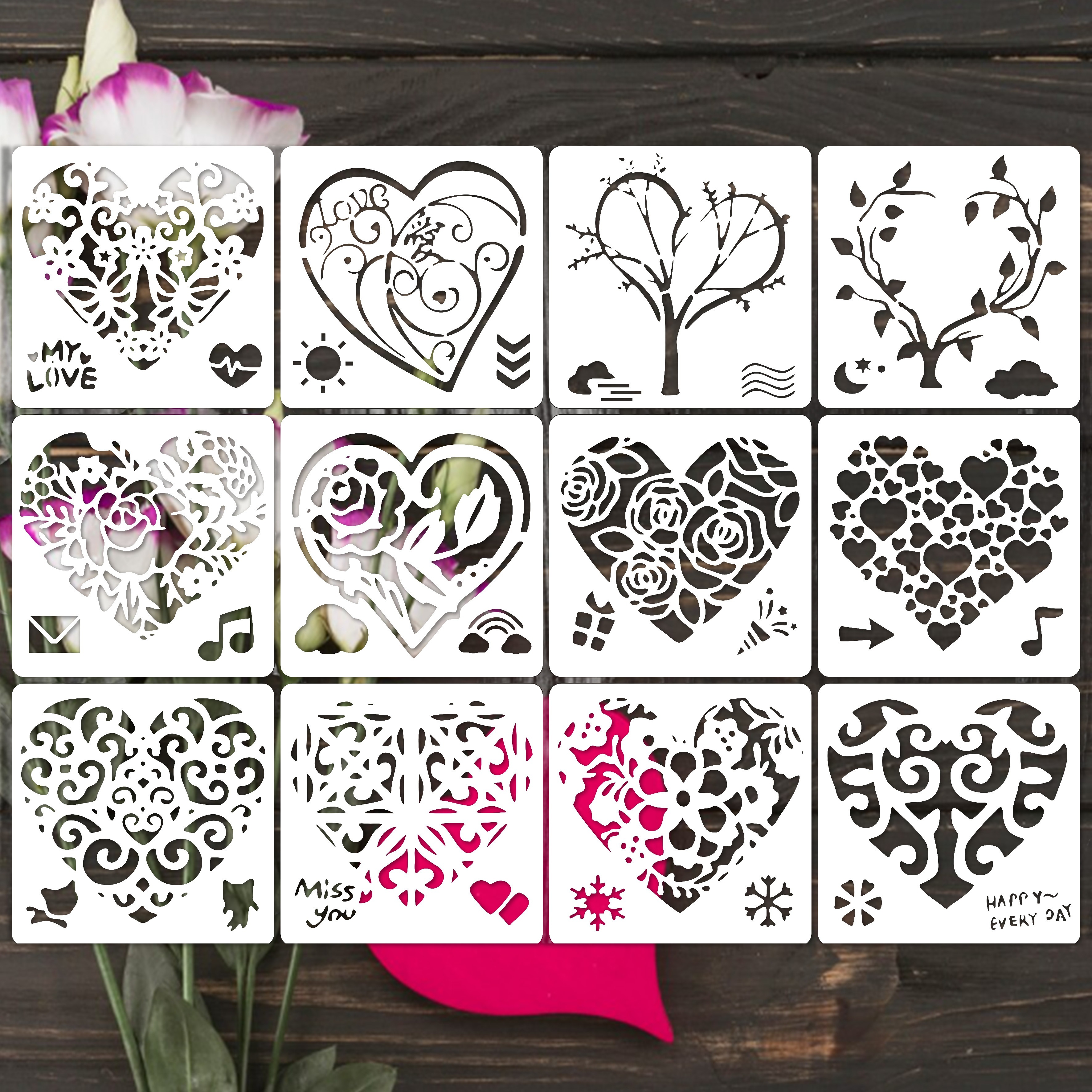 Heart Theme Stencils Reusable Heart Stencils For In Wood - Temu