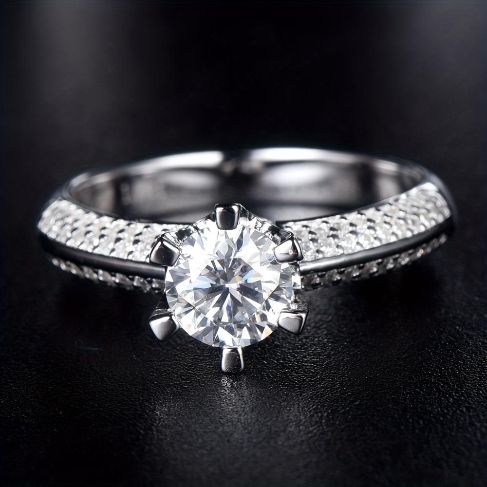 1pc 2 CT モアッサナイト ソリティア 婚約指輪 男性用、結婚指輪 スターリングシルバー ラボ作成  模擬ラウンド人工ダイヤモンドリング、プロミス結婚指輪