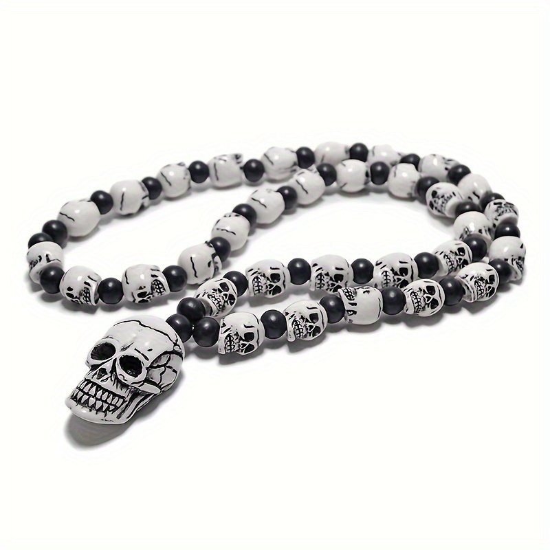 

Fx802 Resin Skull Pendant Necklace - Non-mainstream Punk Rock Style, White Color, No Magnetic, 75cm/29.5 Inches, Size 16mm*12mm, Φ 10mm, Size 45mm*25mm