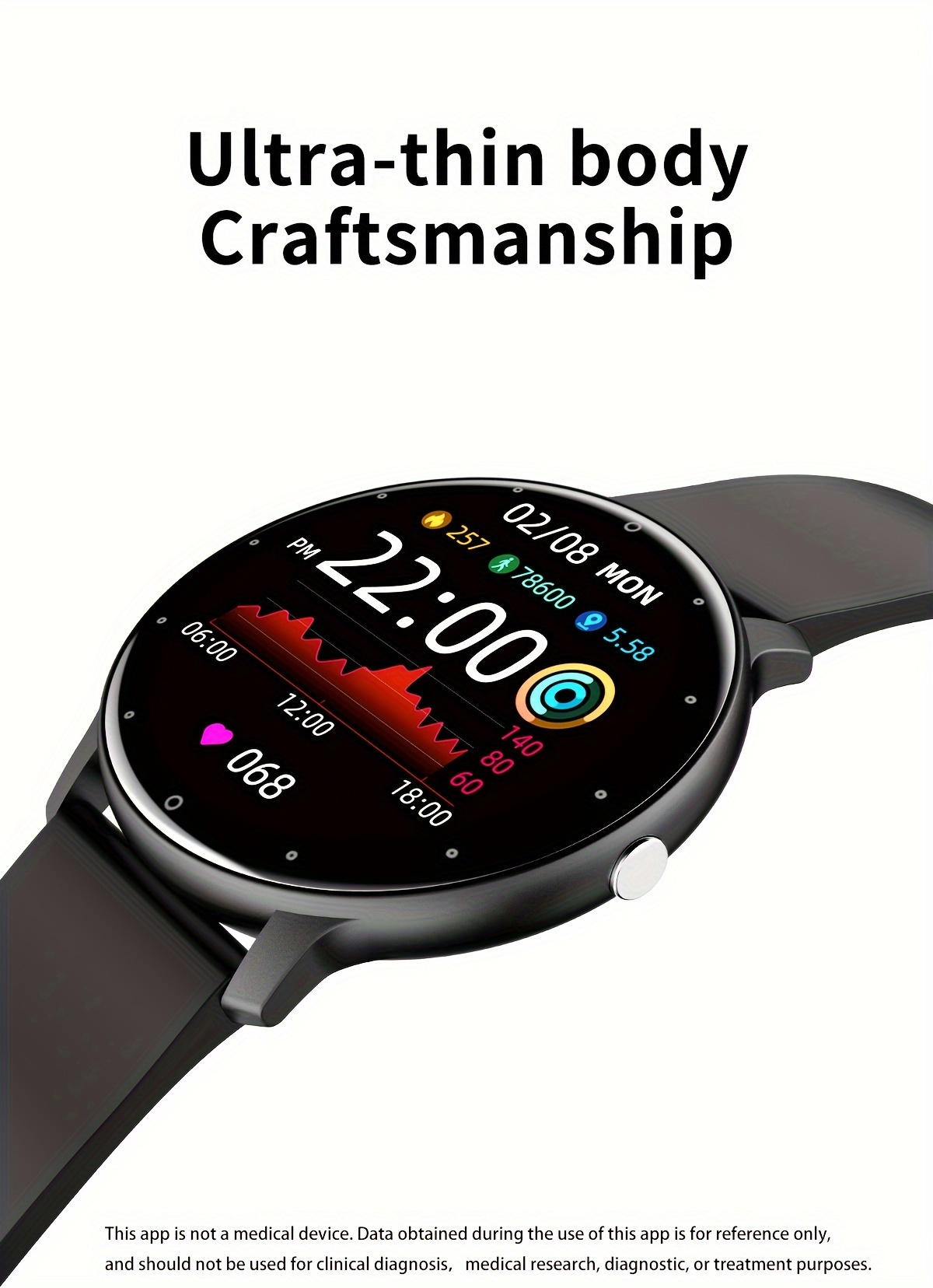 fashion smart watch with silicone band full touch screen waterproof sports fitness watch details 1