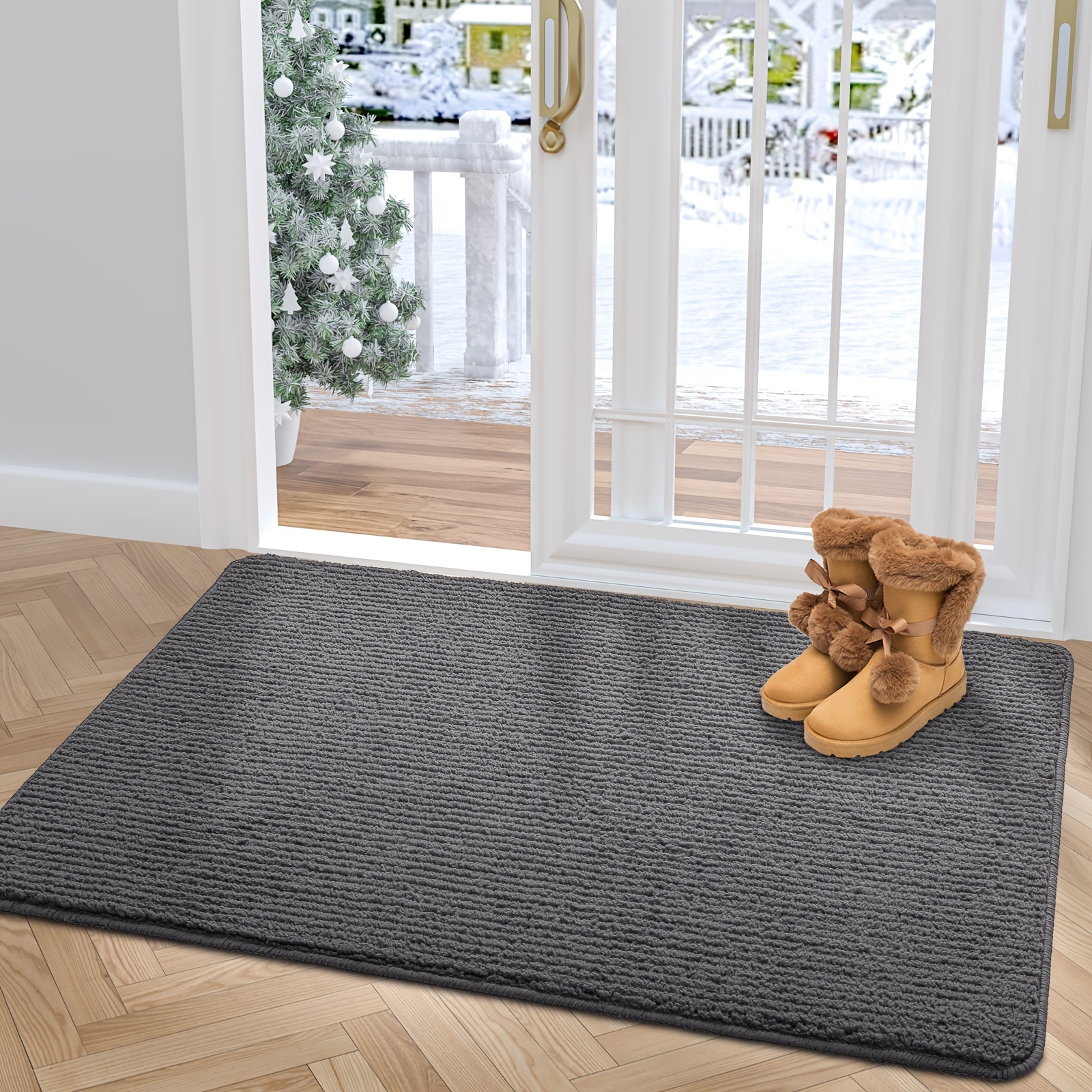 1pc Imhome Door Mat, Indoor Rug, Inside Front Entrance Non-Slip Low Profile  Washable For Entryway, 20x32,24x36, Gray