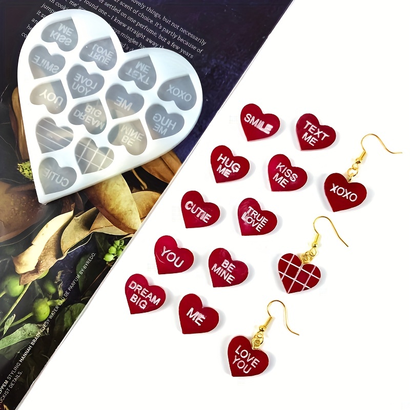 1pc Valentine's Day resin earrings mold heart-shaped silicone