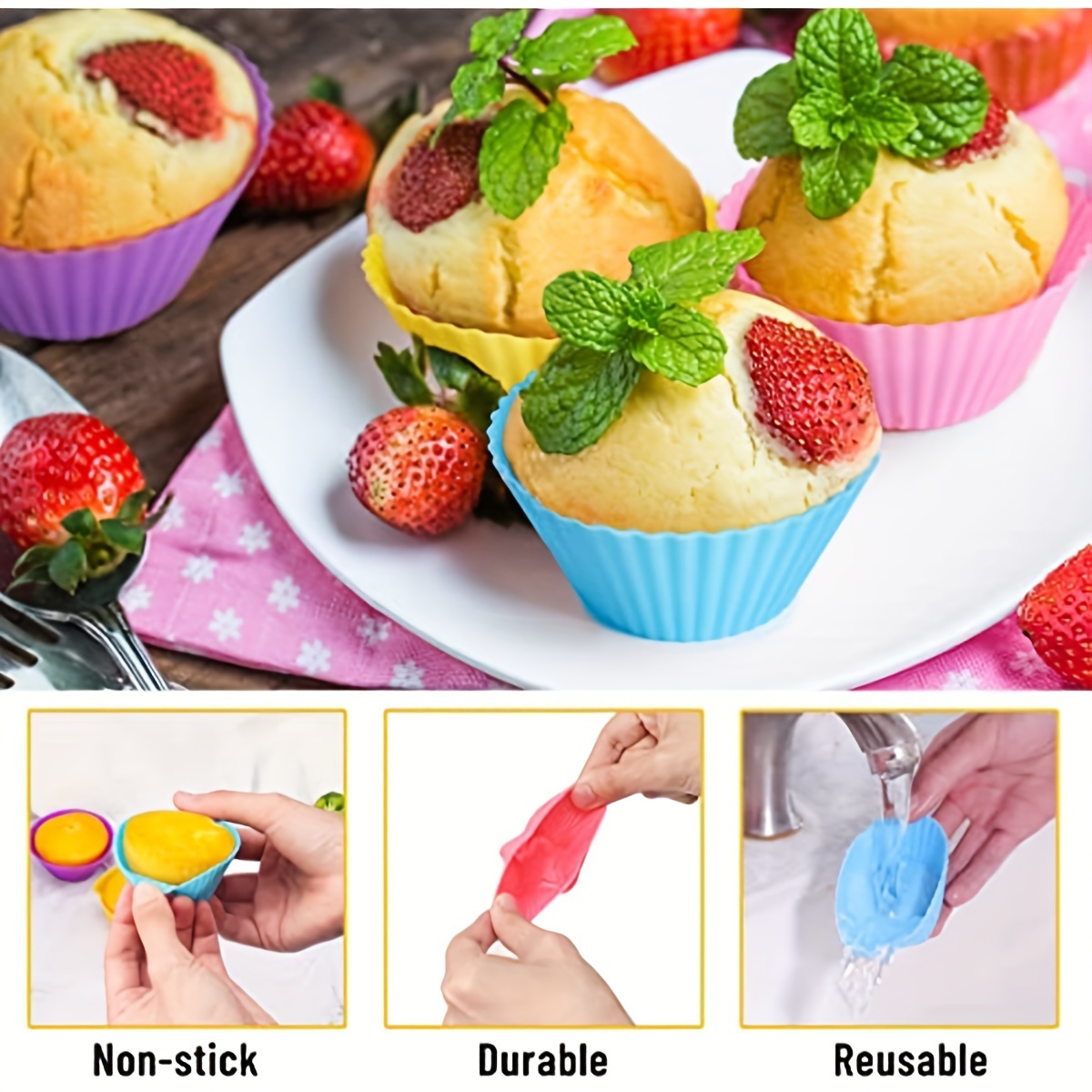 Silicone Cupcake Liners Baking Cups Non-Stick Jumbo Reusable