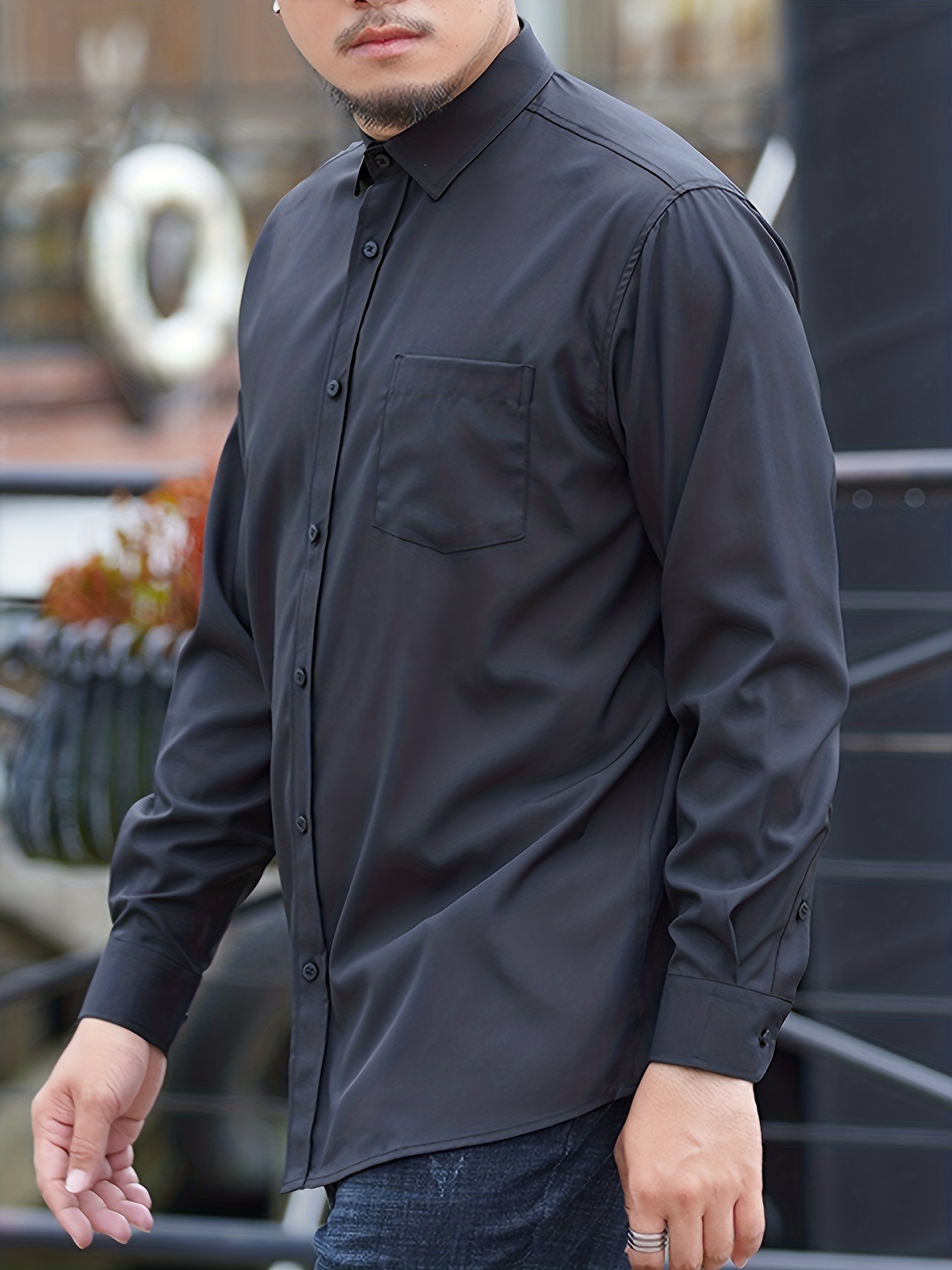 Men's Long Sleeve Dress Shirts Wrinkle Free Solid Casual - Temu