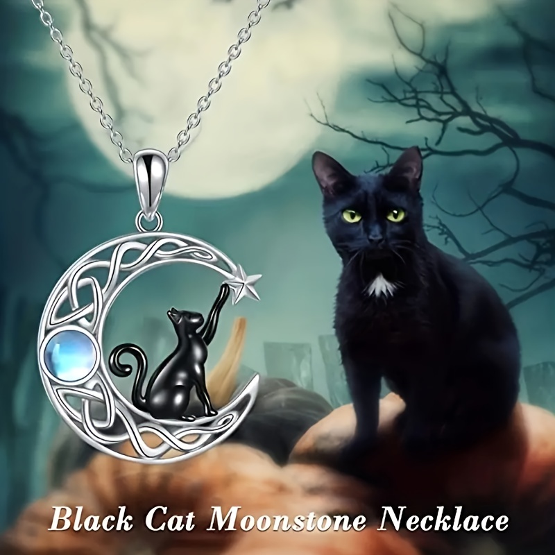 1pc Fashion Delicate Black Cat Moon Pendant Necklace, Jewelry For Men And  Women