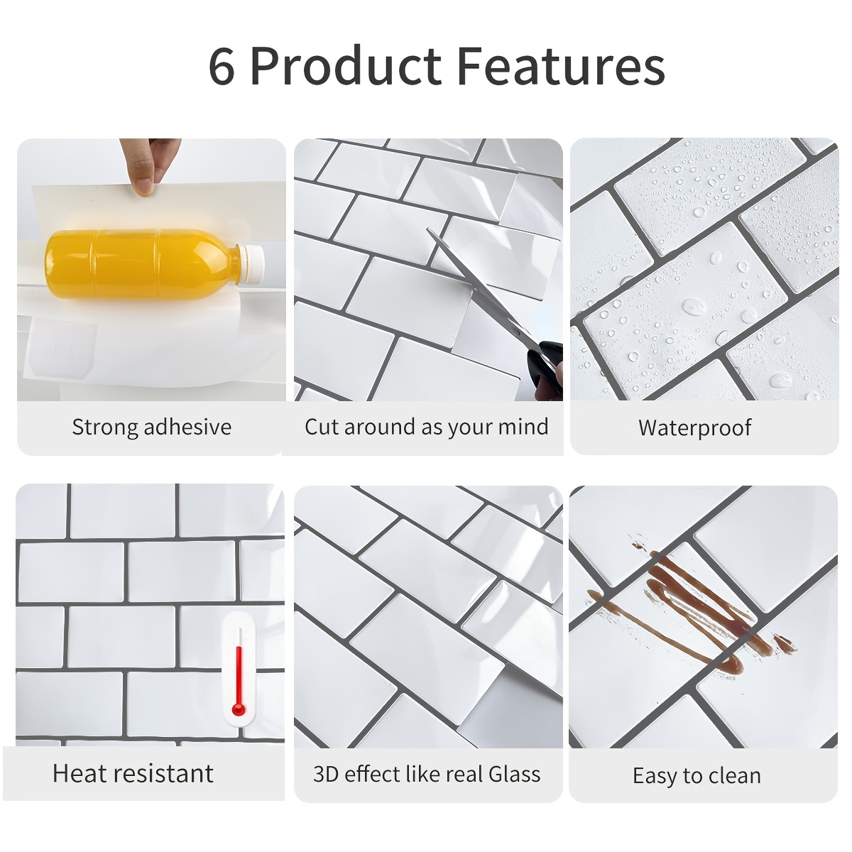 10 Sheets Waterproof 3D Tile Stickers Kitchen Bathroom Backsplash