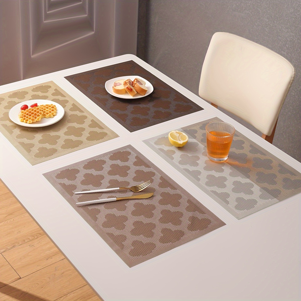 PVC Placemats For Dining Table,Washable Non-Slip Heat Resistant Kitchen Table  Mats,Tableware Decor for Home Table
