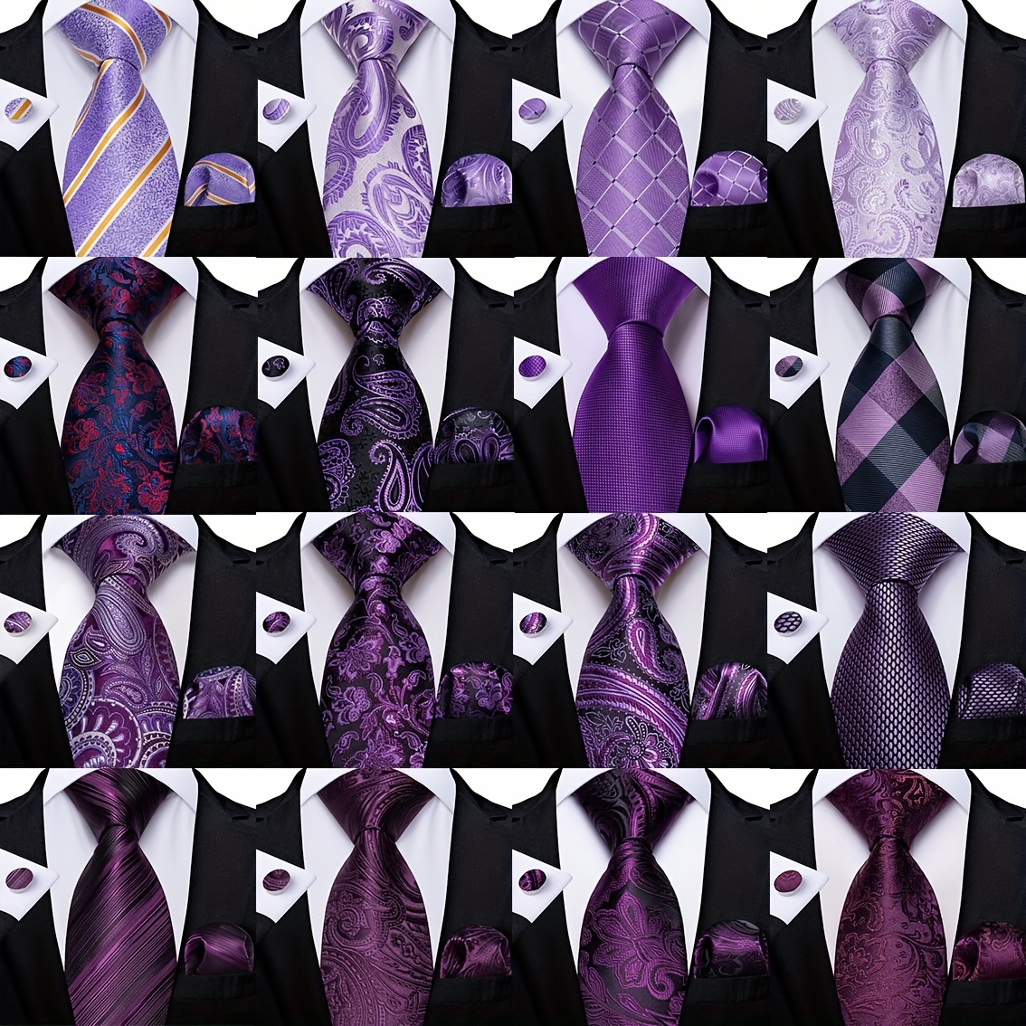 Men's Purple Stripes Floral Ties Set Necktie