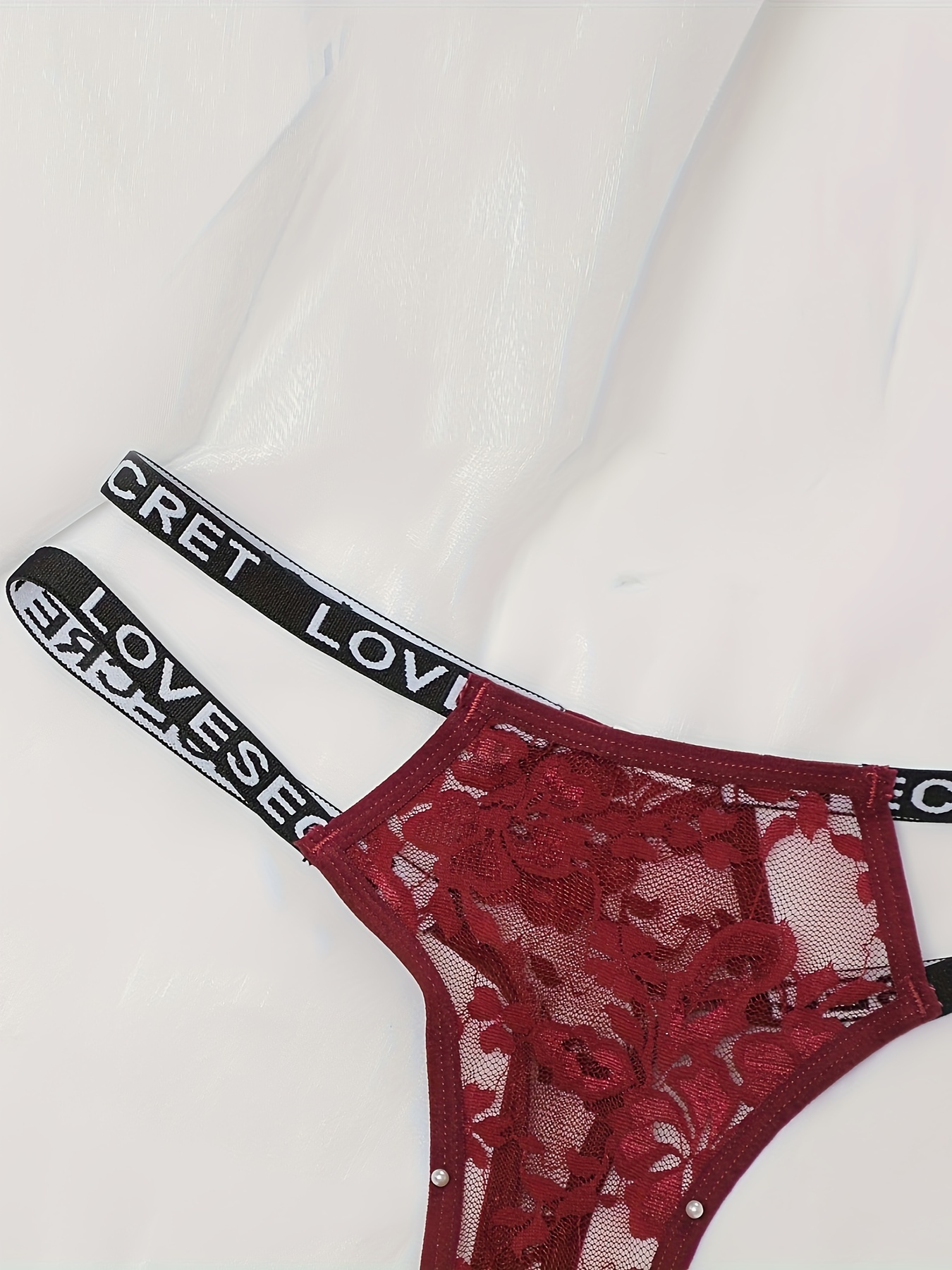 Sexy Floral Lace Thong Hollow Letter Tape Seamless Thong - Temu