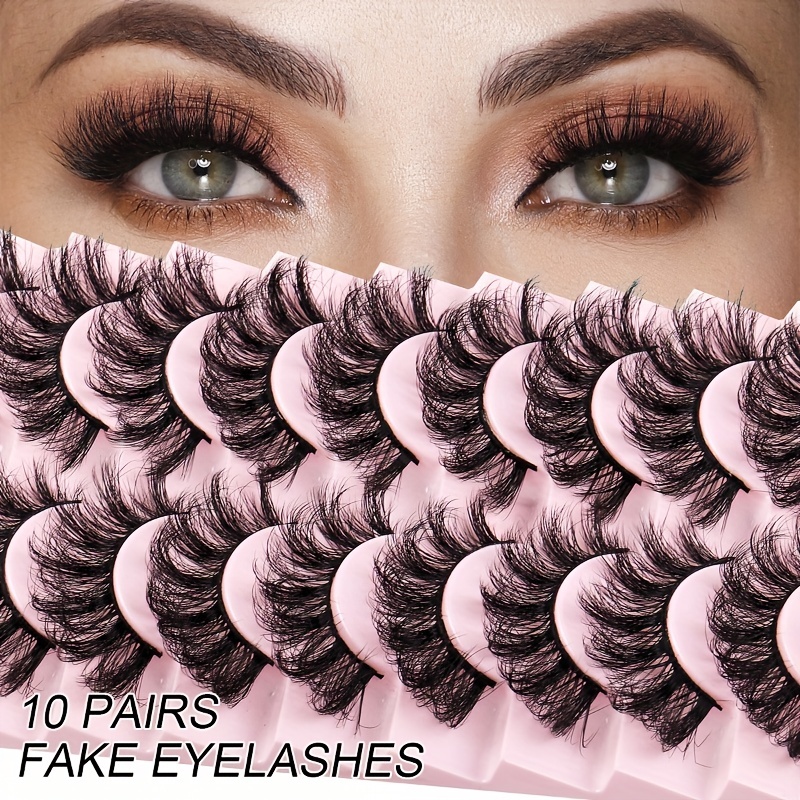 10 Pairs Fluffy False Eyelashes Dramatic Look Thick Curly Faux Mink Lashes