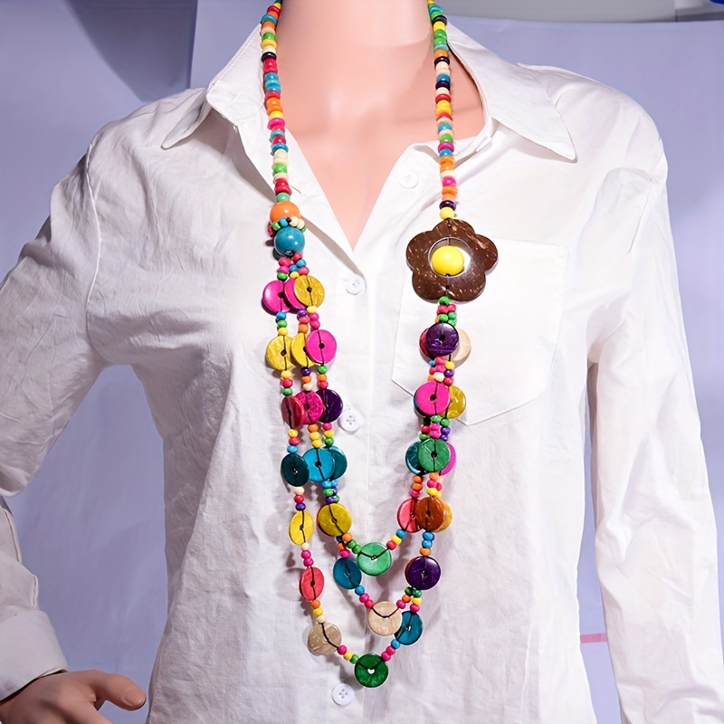 

Multilayer Handmade Wooden Long Necklace For Women Big Flower Collar Colorful Beads Jewelry Bohemian Summer Beach Necklace & Pendant