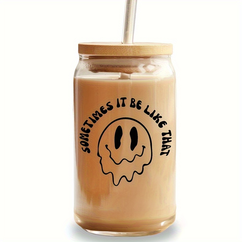 Smiley Face Iced Coffee Cup Glass Beer Can Glass Smiley Face Iced Coffee  Cup Glass Cup Gifts for Women Coffee Glass for Her 