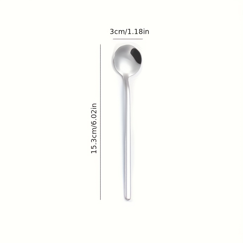 Stainless Steel Long Handle Small Round Spoon Mixing Coffee Dessert
