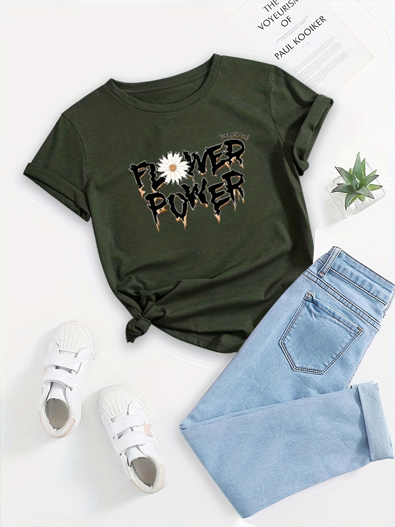 Camiseta Flower Power verde niña