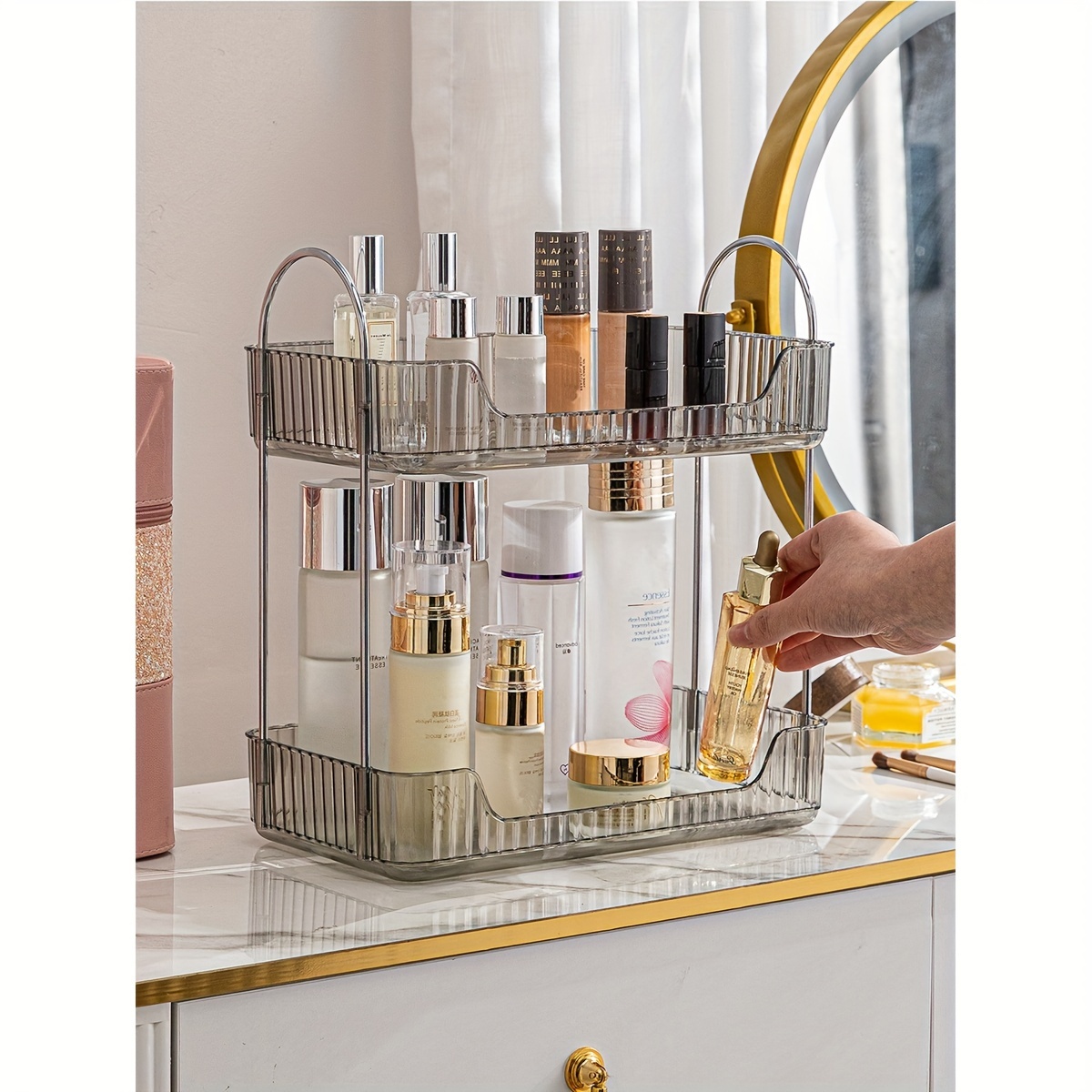 Bathroom Counter Makeup Organizer, Kitchen Bathroom Storage Rack for  Cosmetics, Coffee