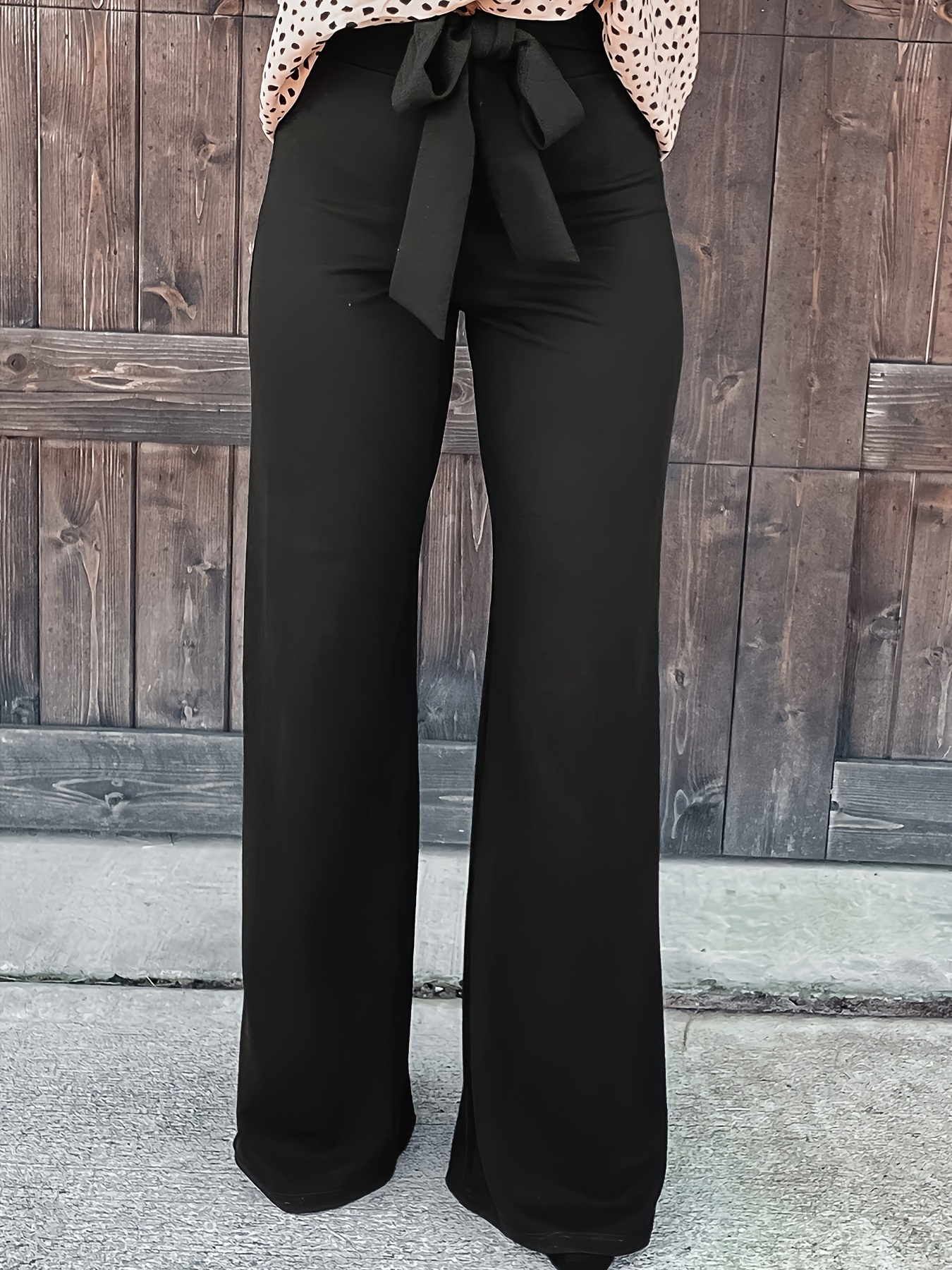 Solid Draped Wide Leg Pants, Casual High Waist Pants For Spring & Summer,  Women's Clothing