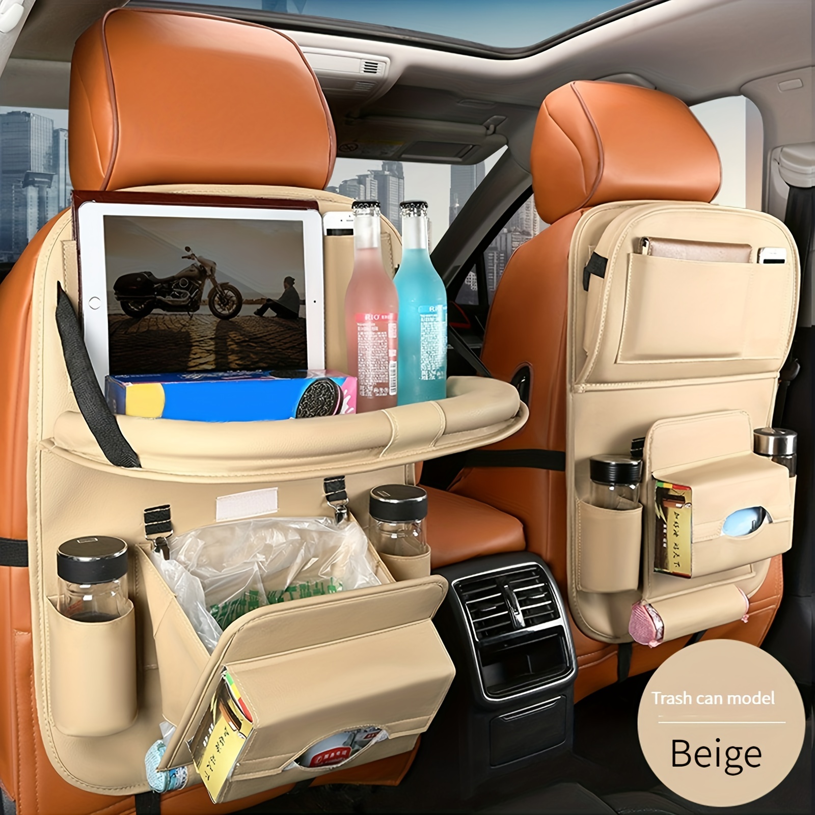 Beige Car Organizer Storage Bag Back Seat Box Organizer Holder