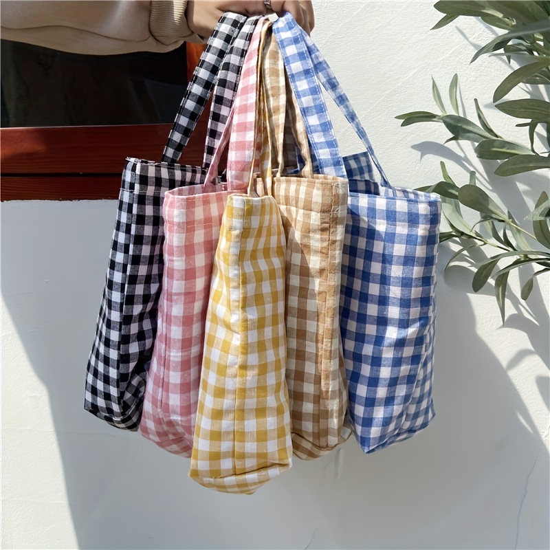 Portable Mini Lunch Box Bag Canvas Bento Box Bag Cute Plaid - Temu