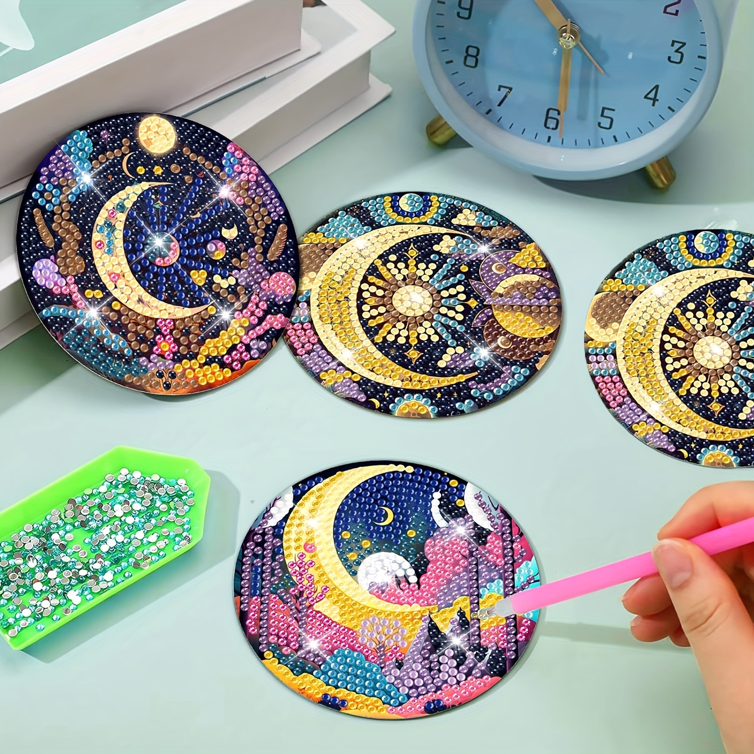 Diamond Art Painting Coasters with Holder, DIY Small Diamond Dots