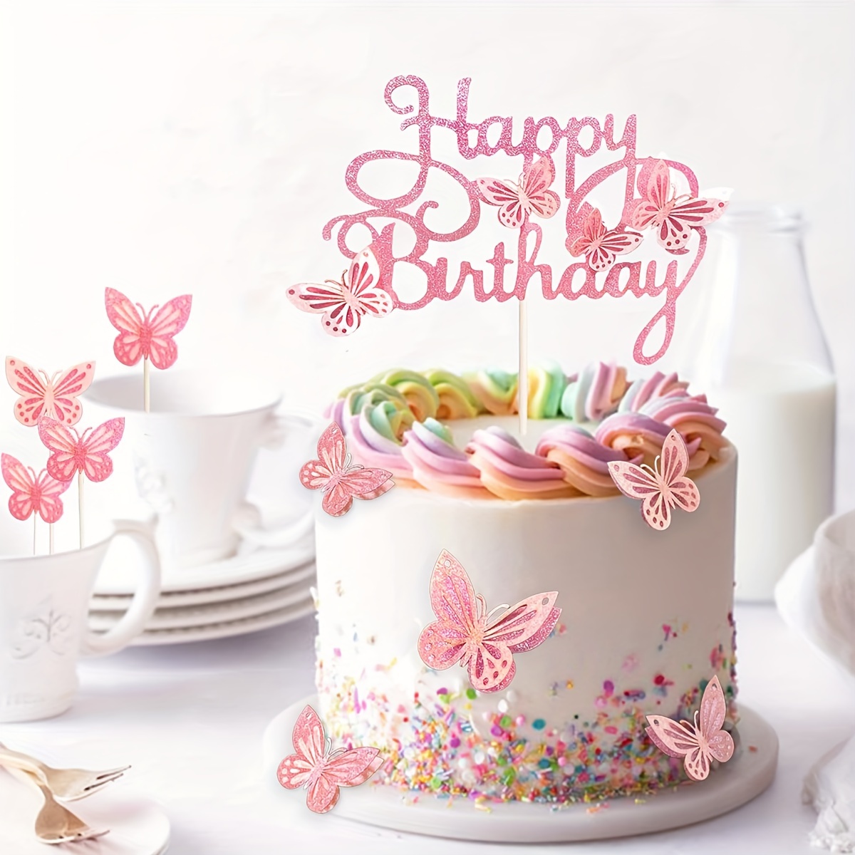 Decorazione Torta di Compleanno 22 pezzi Cupcake Deco di Oro rosa Happy  Birthday Cake Topper Ragazza Decorazione Ventaglio di Carta Stella Farfalla  Palloncino : : Casa e cucina