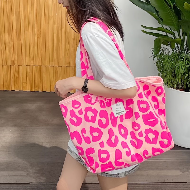 Leopard Pattern Tote Bag, Trendy Canvas Shoulder Bag, Lightweight Handbag For Going Out