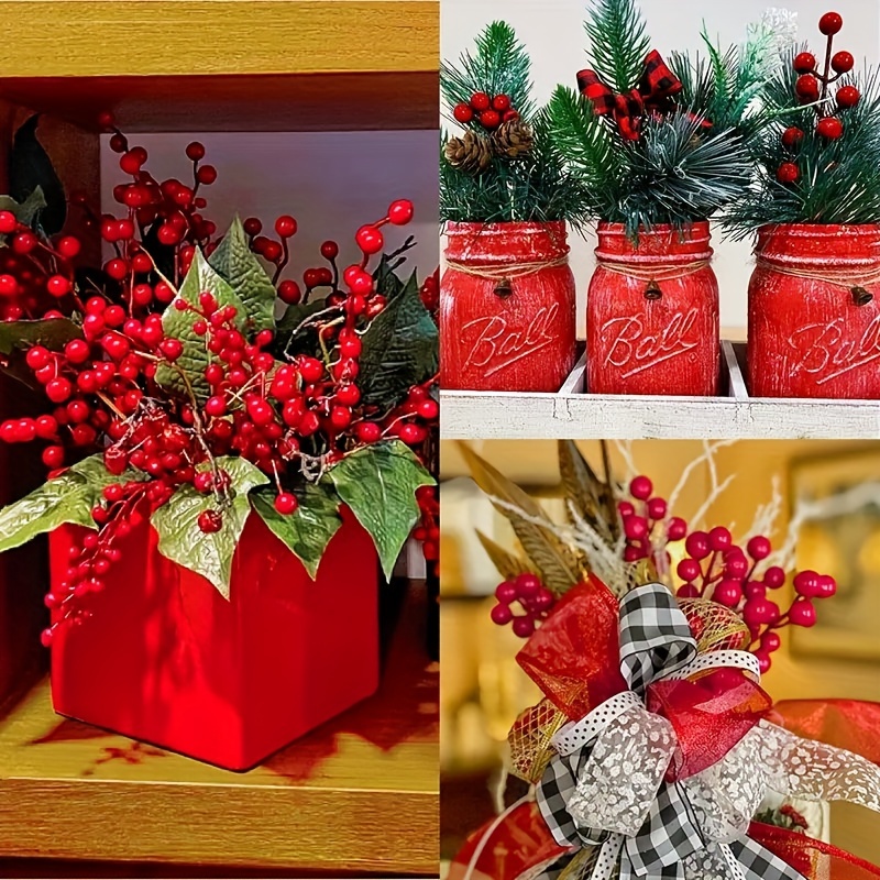 Develoo Artificial Red Berry, 10PCS Holly Christmas Berries Stems  Artificial Fruit Berry Flower Branch DIY Christmas Tree Flower Arrangement  Crafts