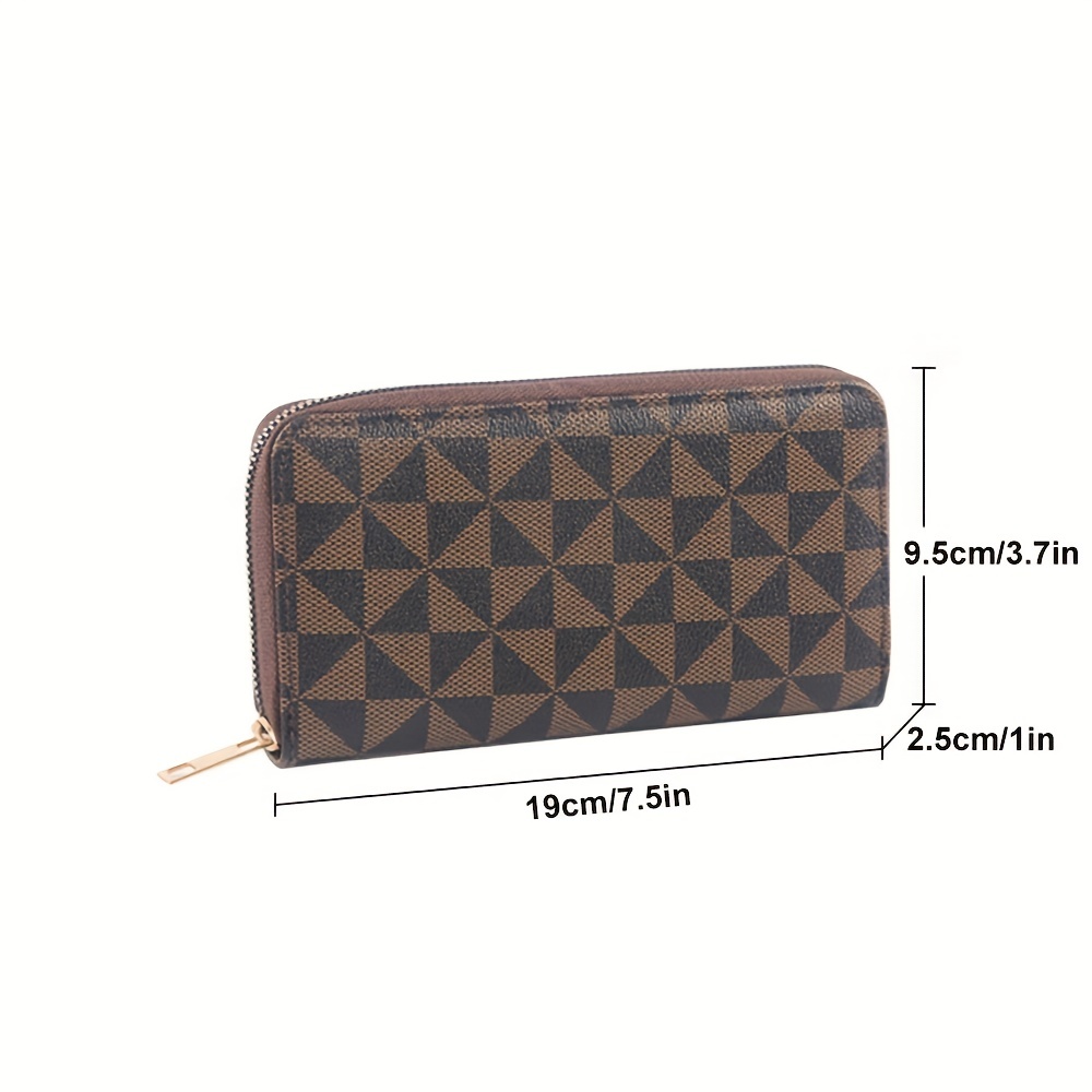 Vintage Geometric Print Long Wallet, Retro Zipper Around Coin