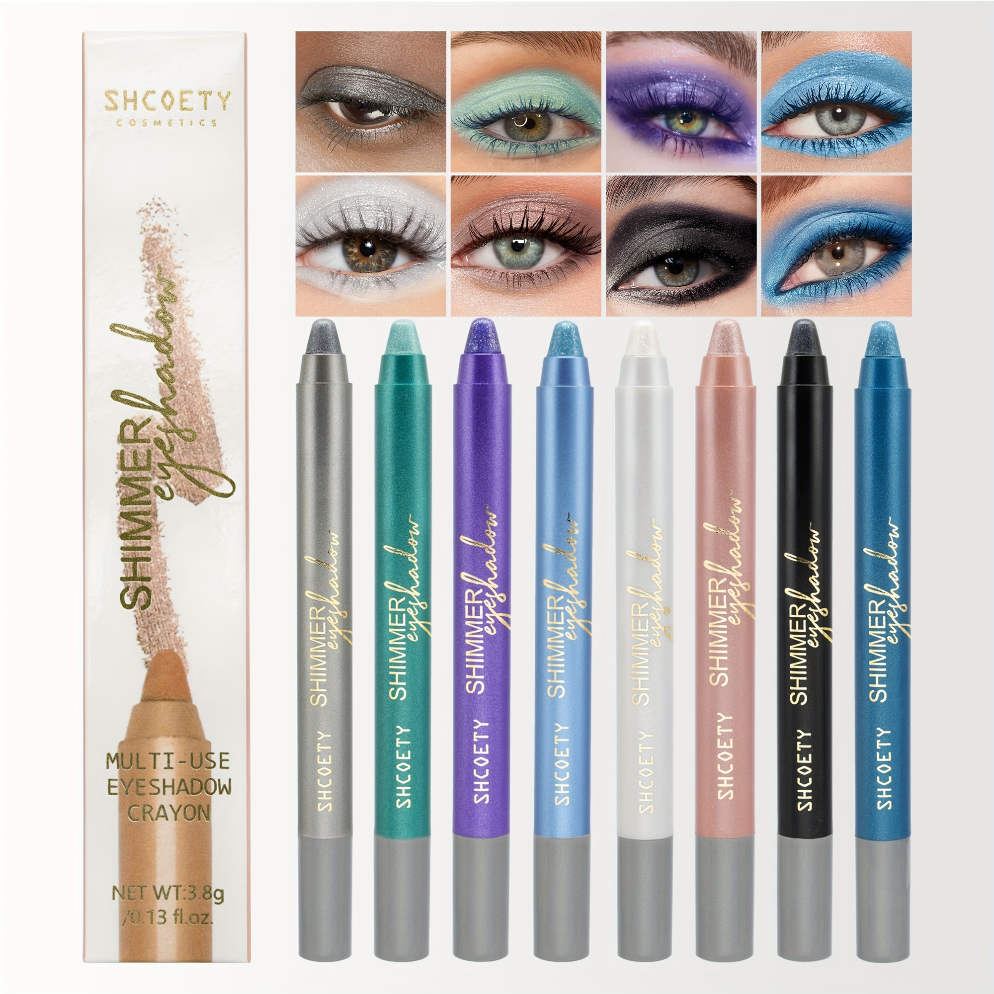 

8 Colors Eyelid Under Crease Pen, Highlighting Eyeshadow Pen, Pearly Glitter And Matte Finish, Easy Coloring Eye Makeup Pencils
