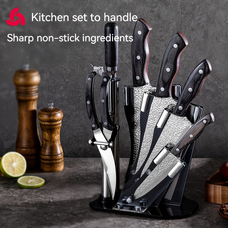 8PCS Wooden Handle Professional Kitchen Knife Sets Meat Cleaver W