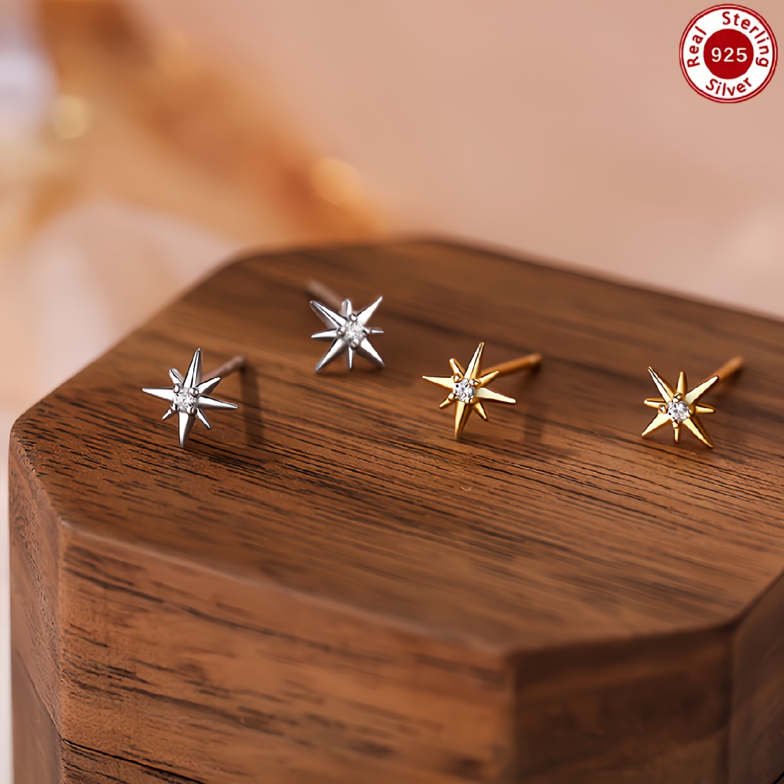 

1pair 925 Sterling Silver Eight-pointed Star Stud Earrings For Men, Ideal Choice For Gifts