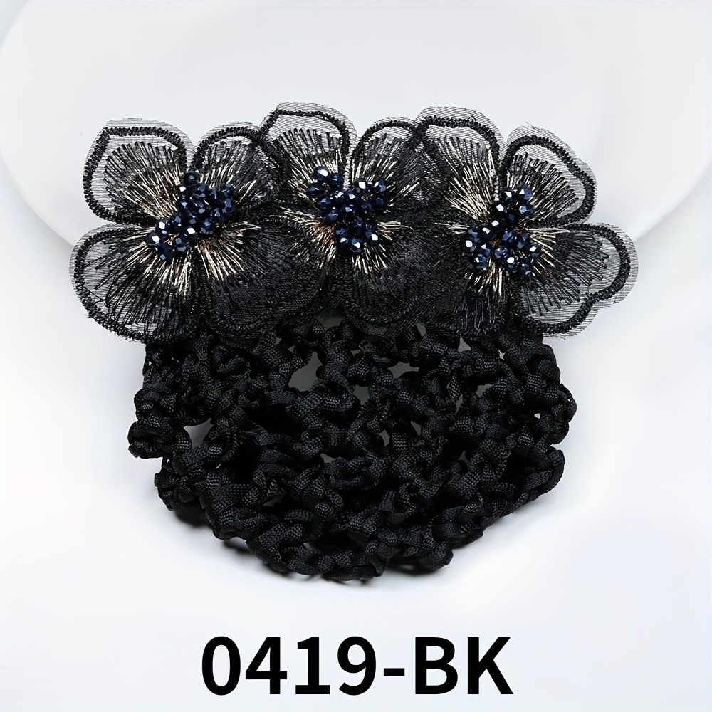 TEMU Elegant Floral Hair Bun Net Clip For Women - Polyester & Spandex, Professional Hair Styling Accessory