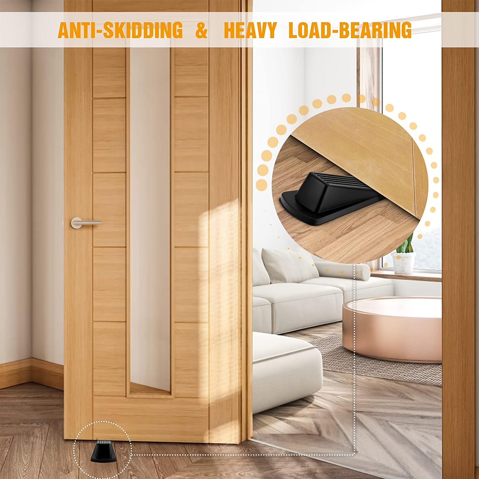 Rubber Door Stoppers - Door Stop Wedge Draft, Large Heavy Duty Flexible Door  Holder - Black 4 Pack - Non Marking Anti Slip Jammer 