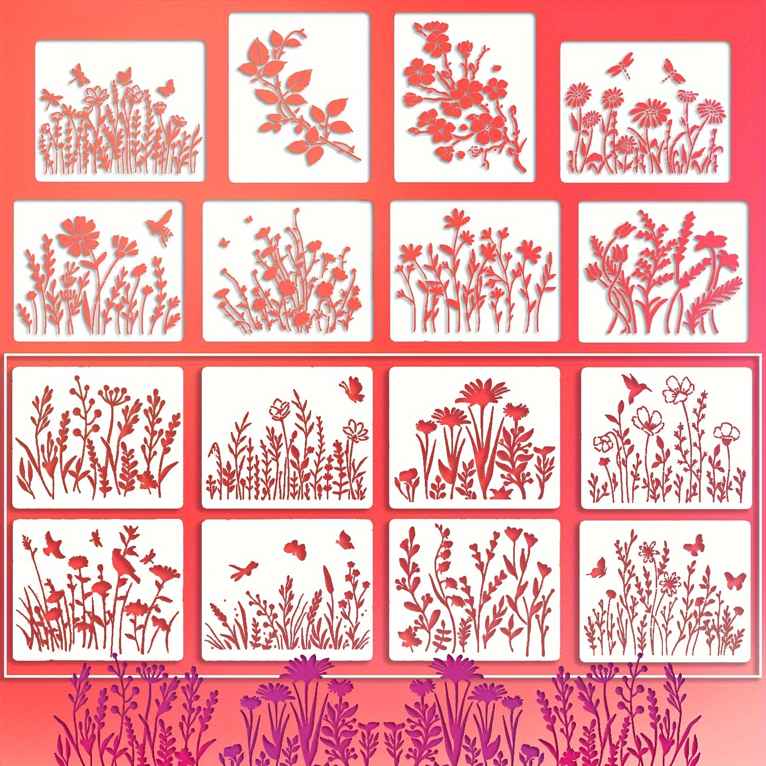 Flower Grass Painting Stencils Reusable Drawing Stencils For - Temu