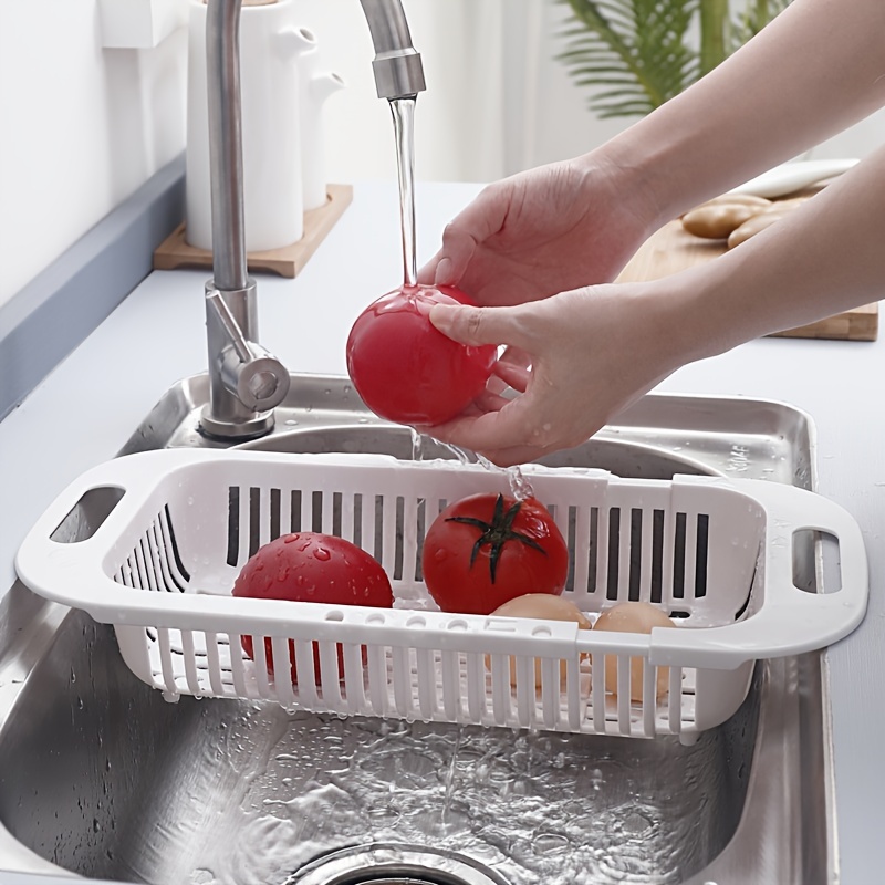 Passoire extensible sur l'évier Panier de vidange pour fruits et légumes  Passoire réglable pour évier de cuisine (Beige)