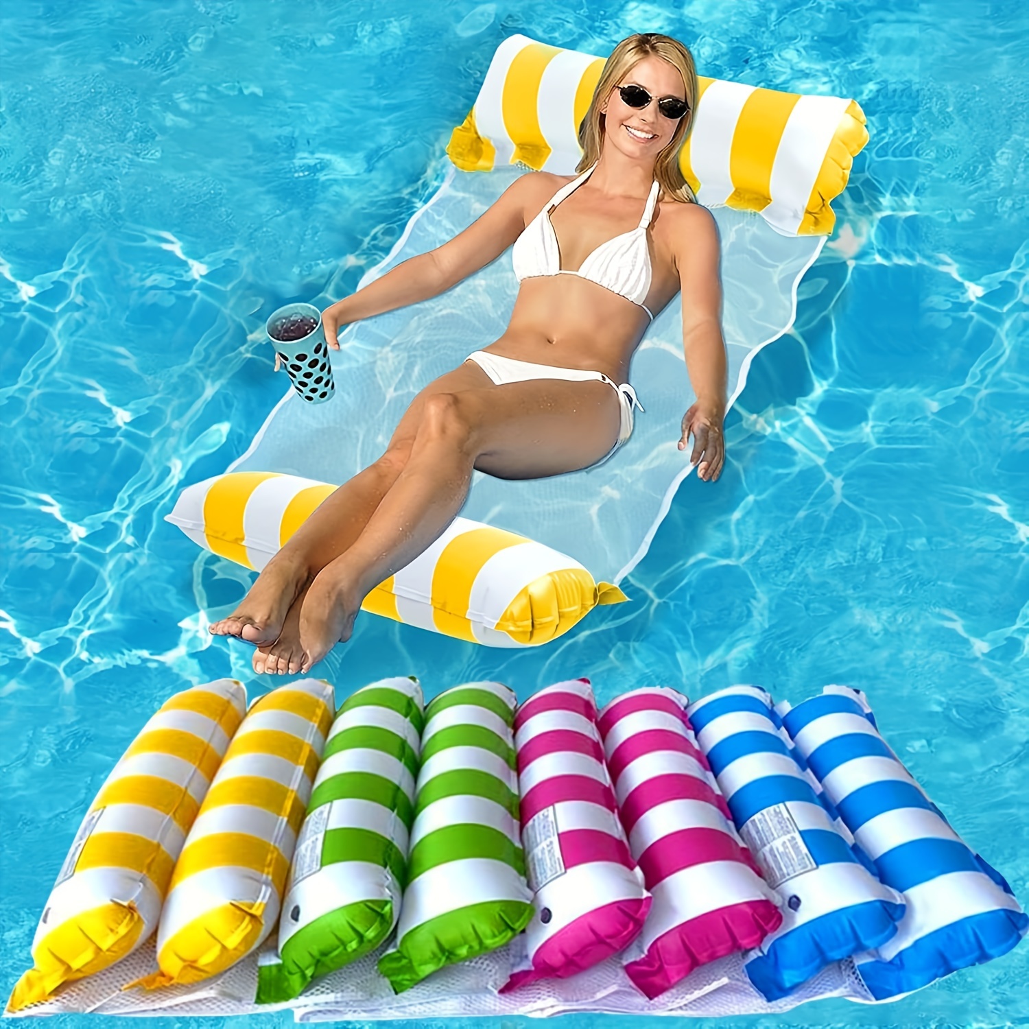 Hamac de piscine pastèque pour adultes, chaise longue gonflable  multi-usages pour hamac, accessoires de piscine flotteurs hamac de piscine  