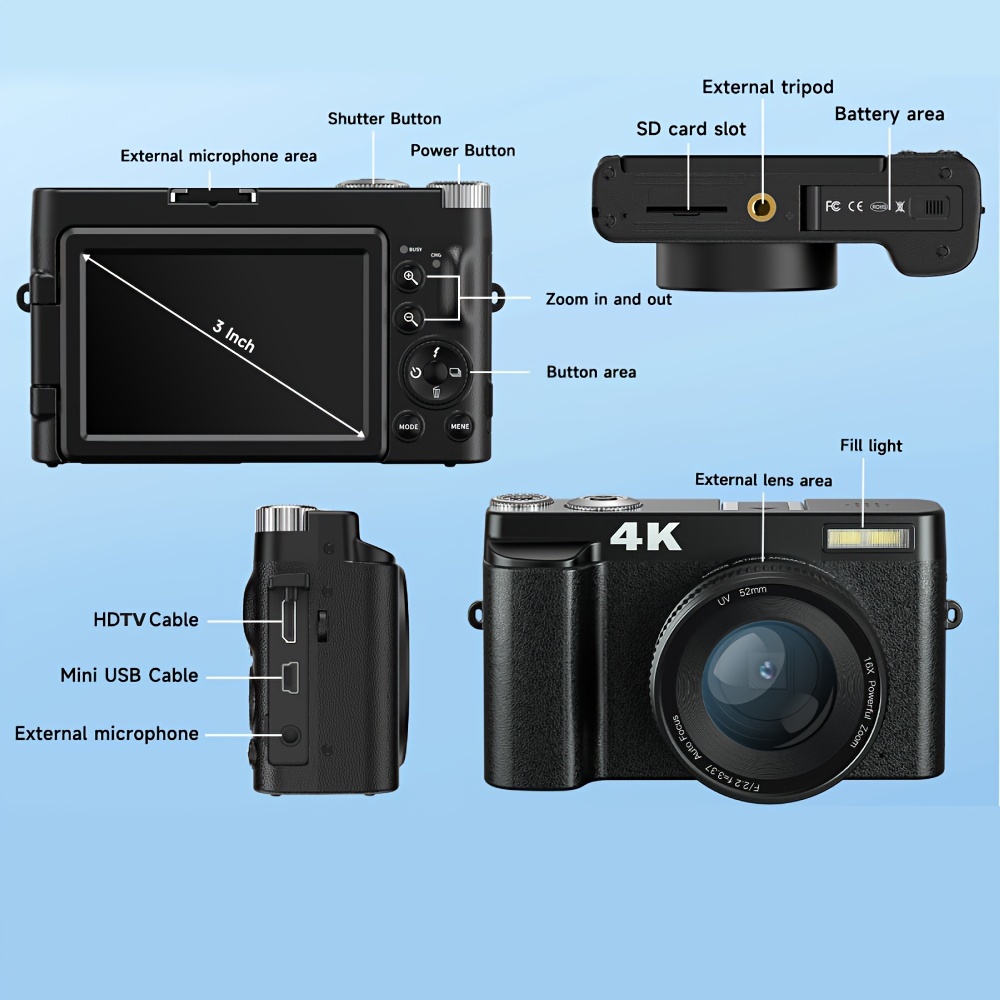 Appareil photo numérique pour débutants 48mp vlogging 4K 16x zoom